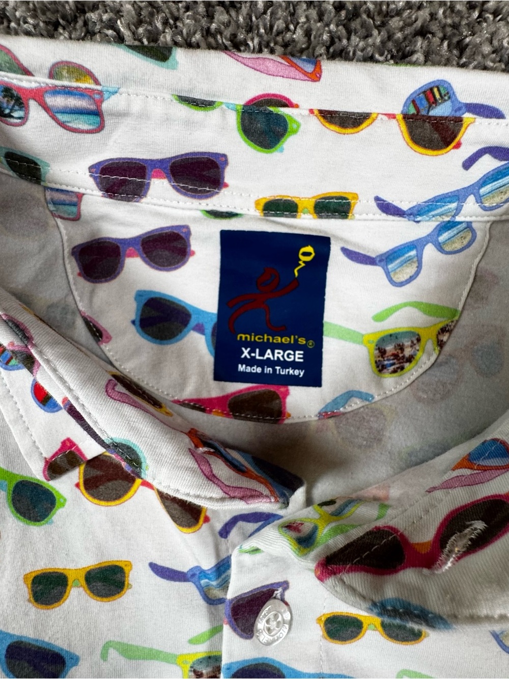 Michael's Swimwear Mens XL Sunglasses Print Cotton Short Sleeved Button Up Shirt - Picture 4 of 7